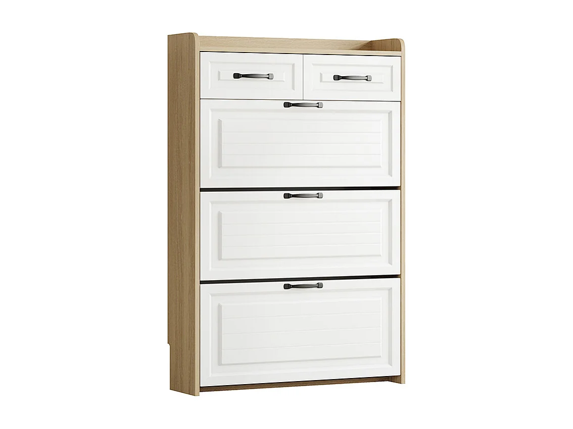 Meuble à chaussures naturel armoire pivotante trois abattants deux tiroirs bois entrées salons