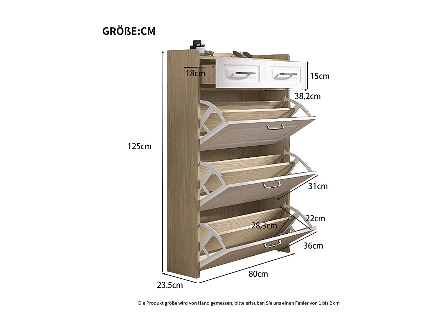 Meuble à chaussures naturel armoire pivotante trois abattants deux tiroirs bois entrées salons