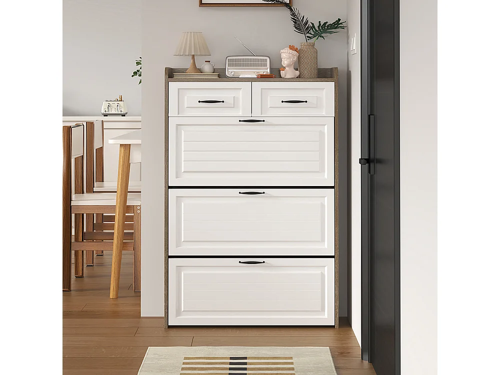 Meuble à chaussures naturel armoire pivotante trois abattants deux tiroirs bois entrées salons