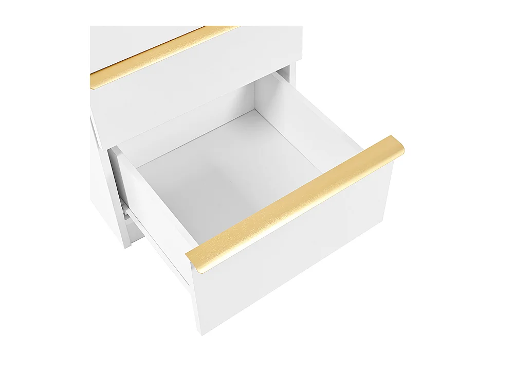 Coiffeuse blanc plateau coulissant 6 tiroirs poignées dorées miroir LED lumière tamisable sans tabouret
