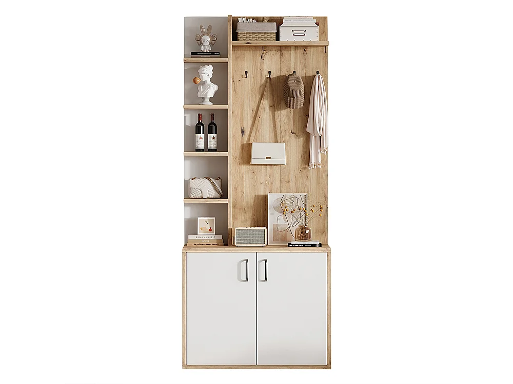 Vestiaire 75x33x180 cm patères chaussures crochets 5 niveaux armoires bois blanc