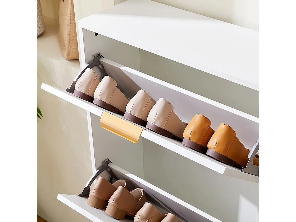 Meuble à chaussures 3 volets blanc étroit couloir salon