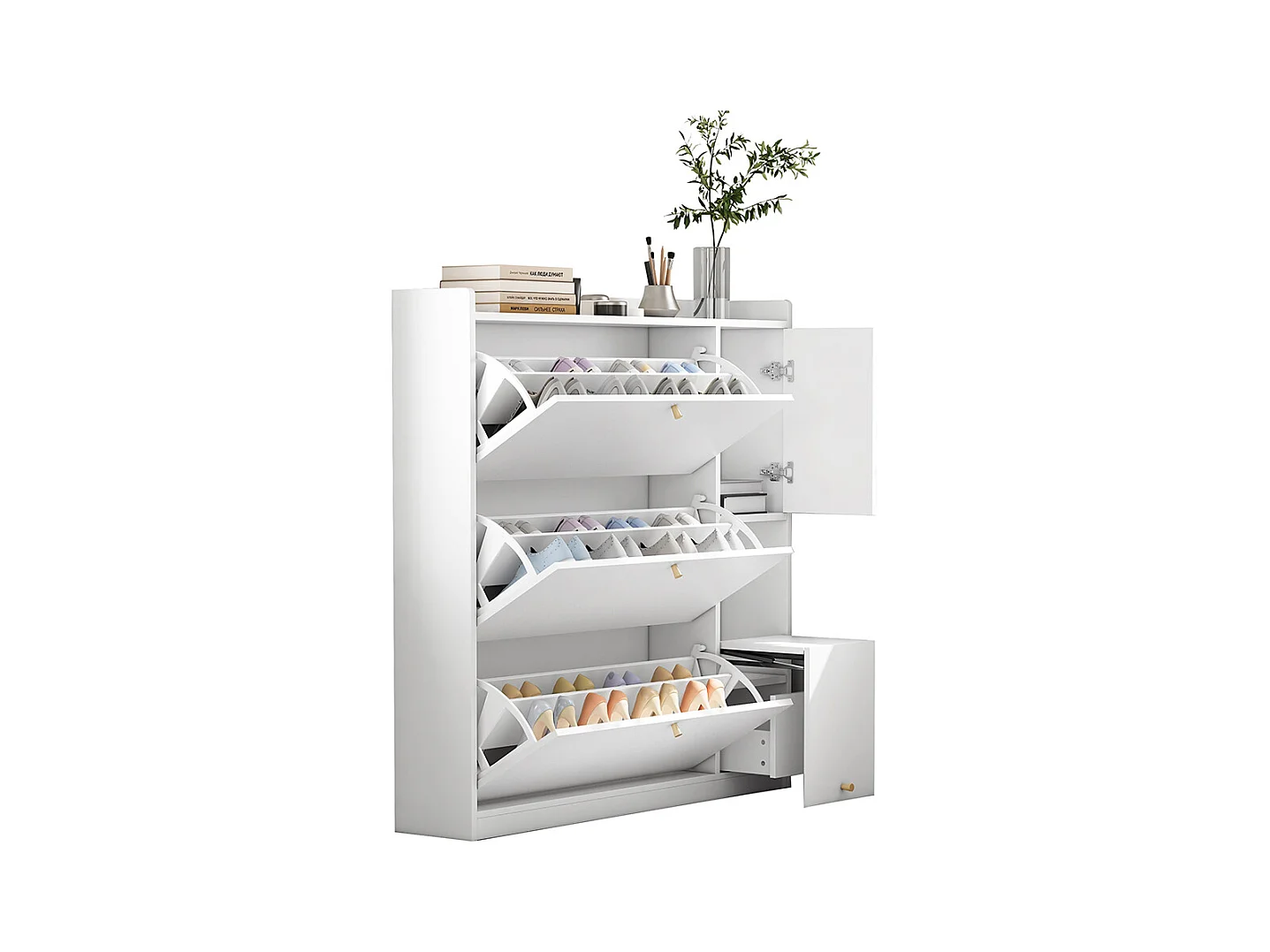 Meuble à chaussures blanc 3 tiroirs rabattables organiseur entrée banc rabattable