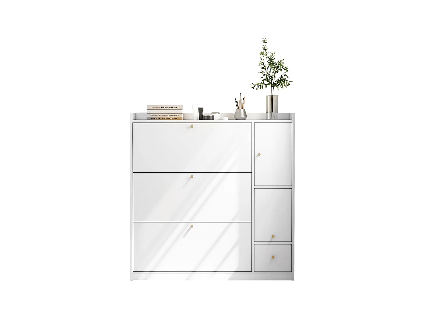 Meuble à chaussures blanc 3 tiroirs rabattables organiseur entrée banc rabattable