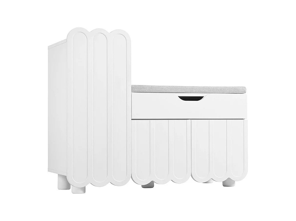 Meuble à chaussures moderne à 3 portes avec tiroir et coussin d'assise peu encombrants bancs à chaussures élégants pour le couloir et l'entrée blanc