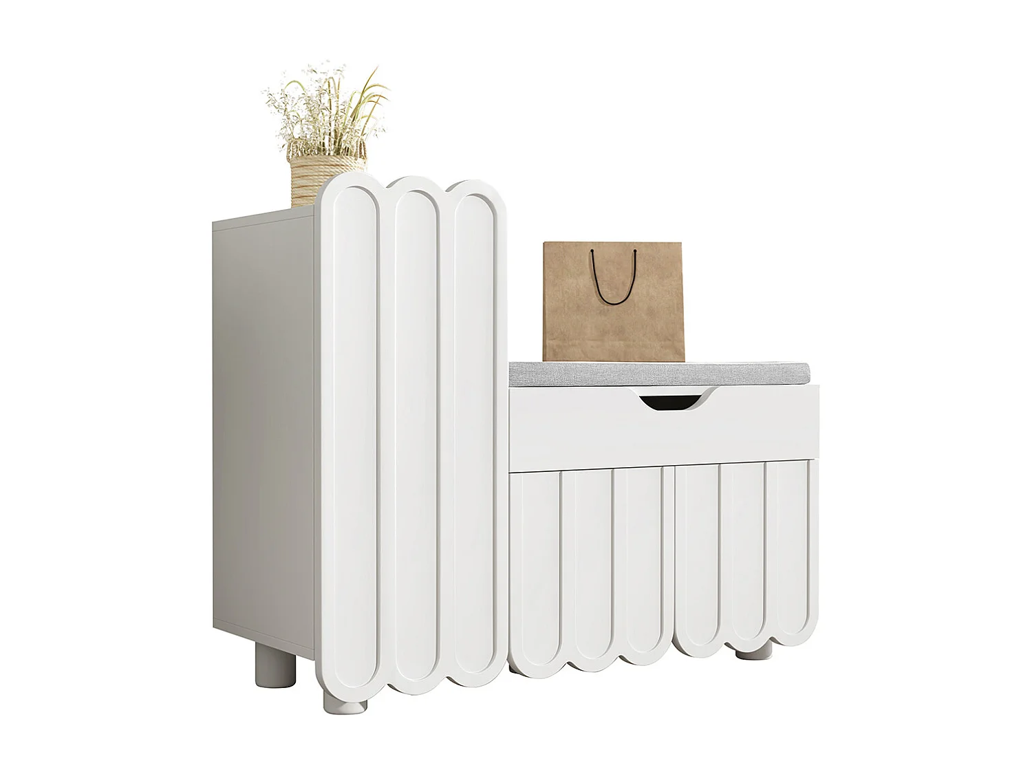 Meuble à chaussures moderne à 3 portes avec tiroir et coussin d'assise peu encombrants bancs à chaussures élégants pour le couloir et l'entrée blanc