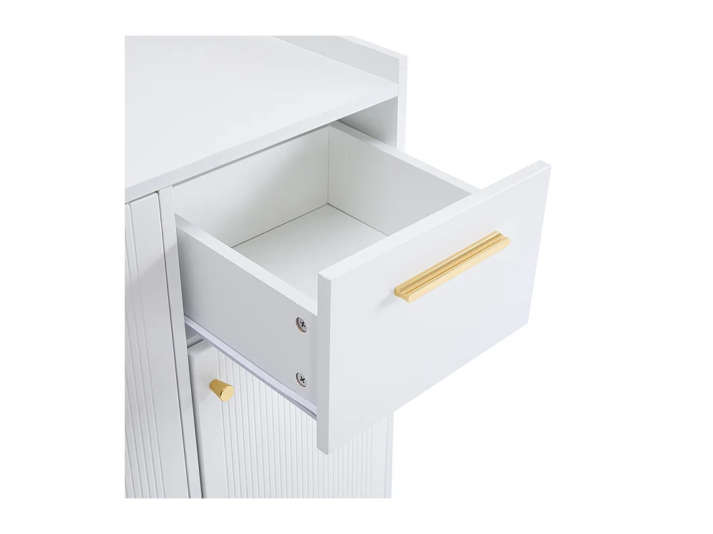 Meuble à chaussures blanc armoire étagère 2 tiroirs 4 portes pieds métal