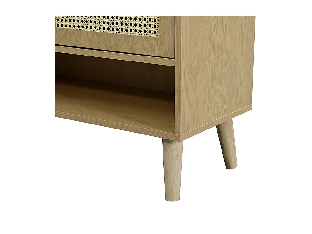 Meuble à chaussures 2 portes naturel rotin poignées bois pieds bois massif couloir