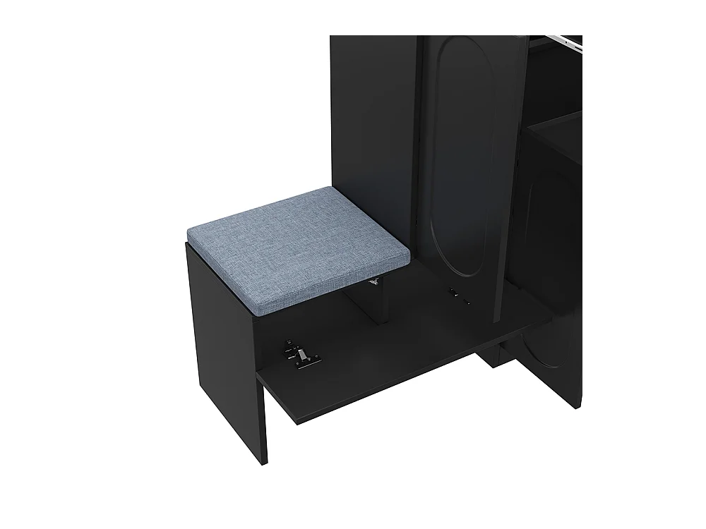 Meuble à chaussures noir 2 en 1 portes cintrées rabattable soft close compartiments réglables banc rembourré