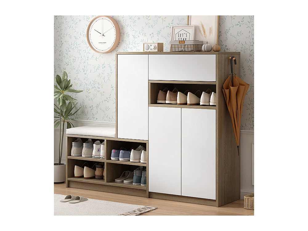 Meuble à chaussures blanc banc rangement armoire à chaussures multifonctionnelle assise rembourrée étagères réglables couloir