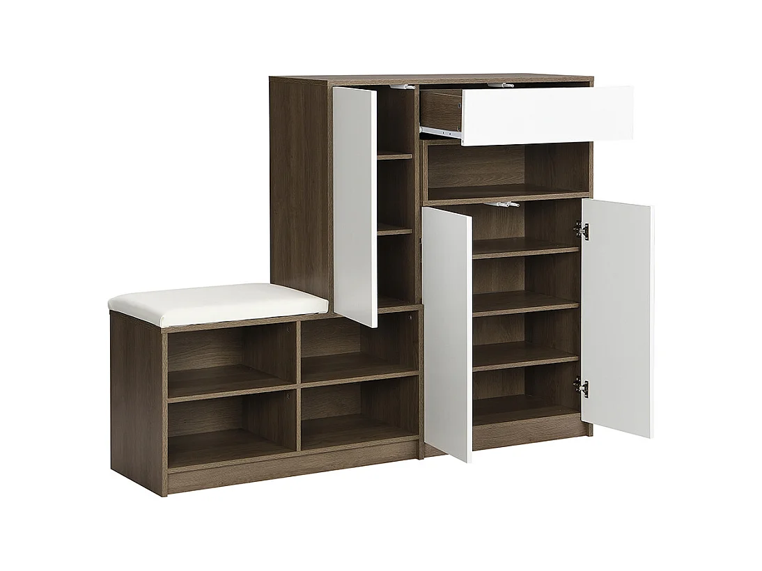 Meuble à chaussures blanc banc rangement armoire à chaussures multifonctionnelle assise rembourrée étagères réglables couloir