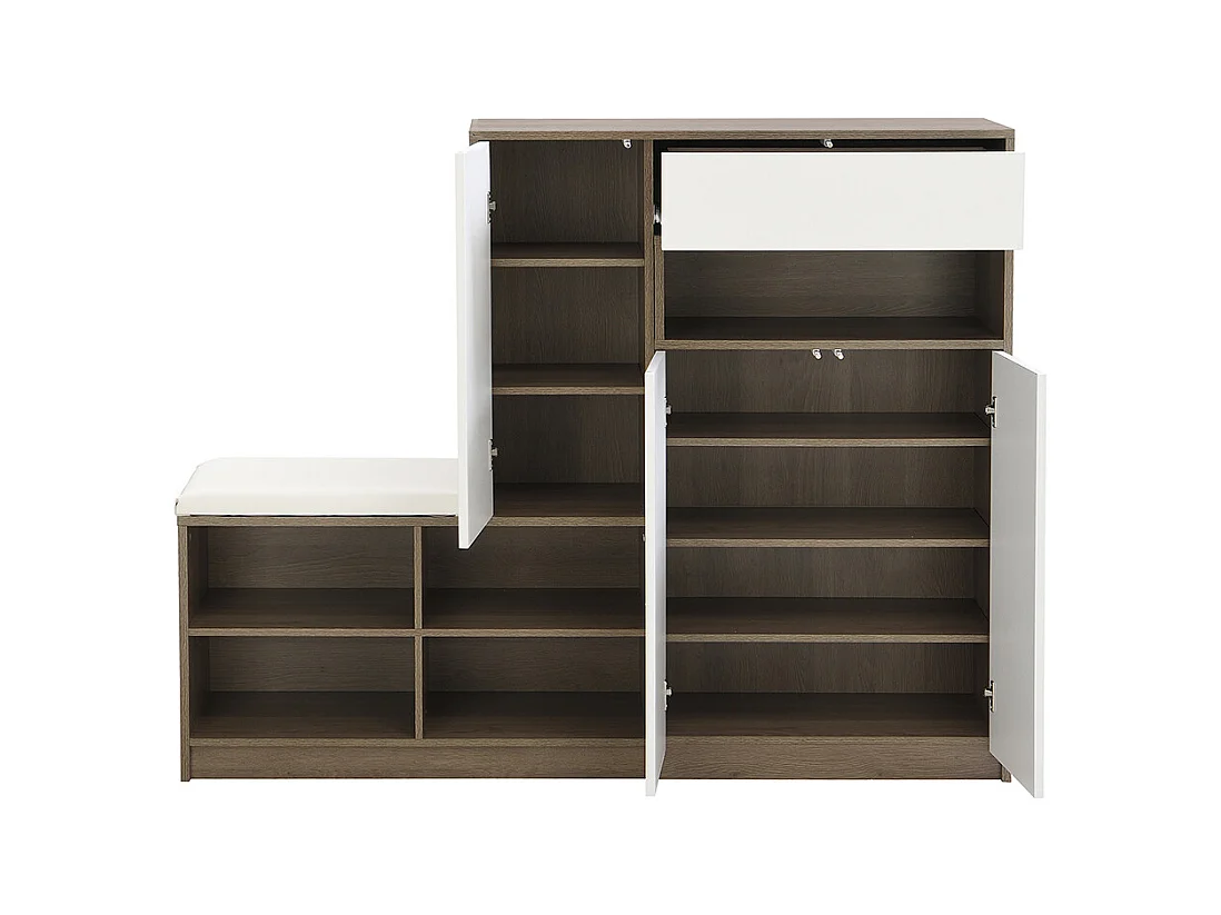 Meuble à chaussures blanc banc rangement armoire à chaussures multifonctionnelle assise rembourrée étagères réglables couloir