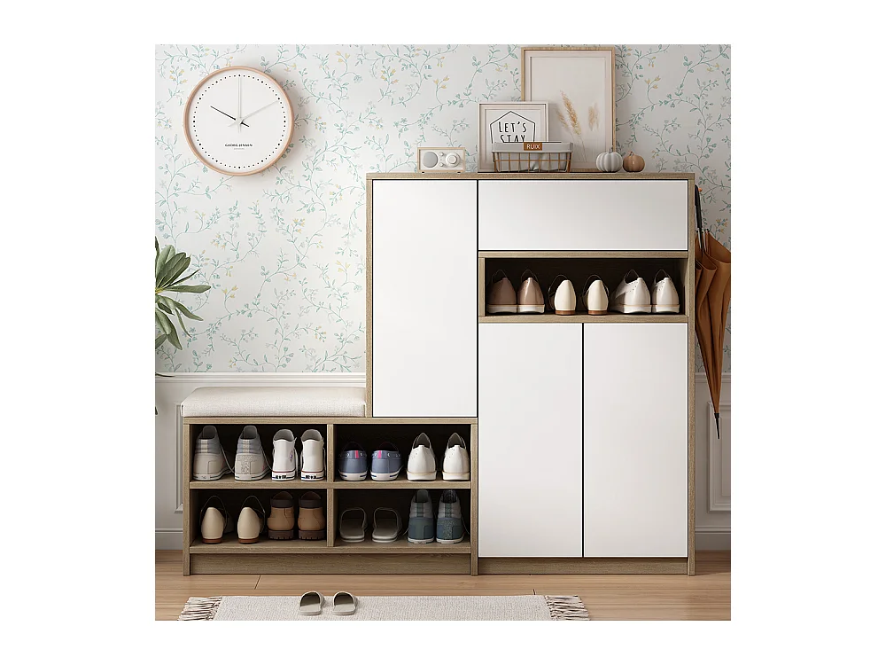 Meuble à chaussures blanc banc rangement armoire à chaussures multifonctionnelle assise rembourrée étagères réglables couloir