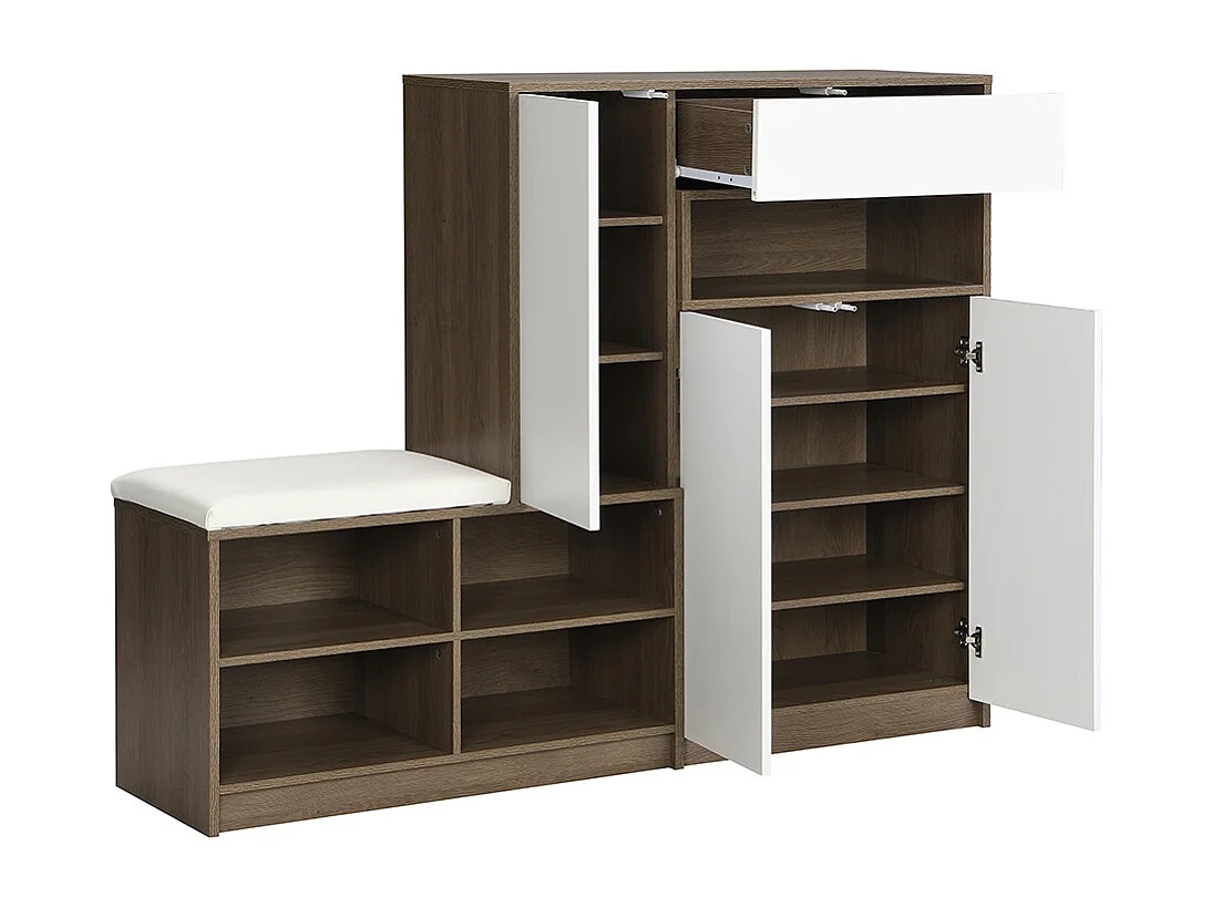 Meuble à chaussures blanc banc rangement armoire à chaussures multifonctionnelle assise rembourrée étagères réglables couloir