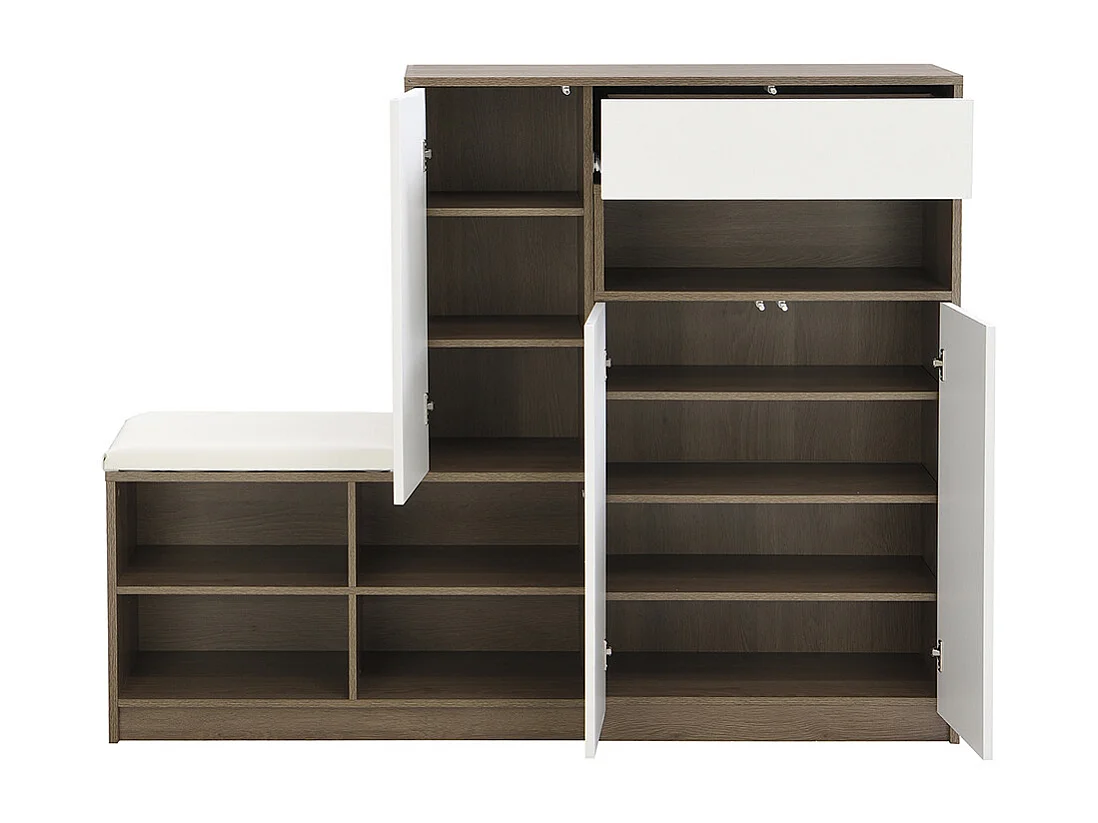 Meuble à chaussures blanc banc rangement armoire à chaussures multifonctionnelle assise rembourrée étagères réglables couloir