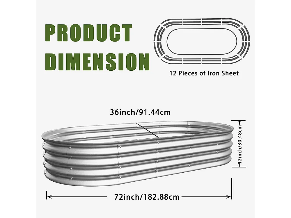 Jardinière surélevée métal kit jardinières galvanisées extérieur légumes fleurs herbes résistante antirouille montage facile 2 pièces 6x3x1ft