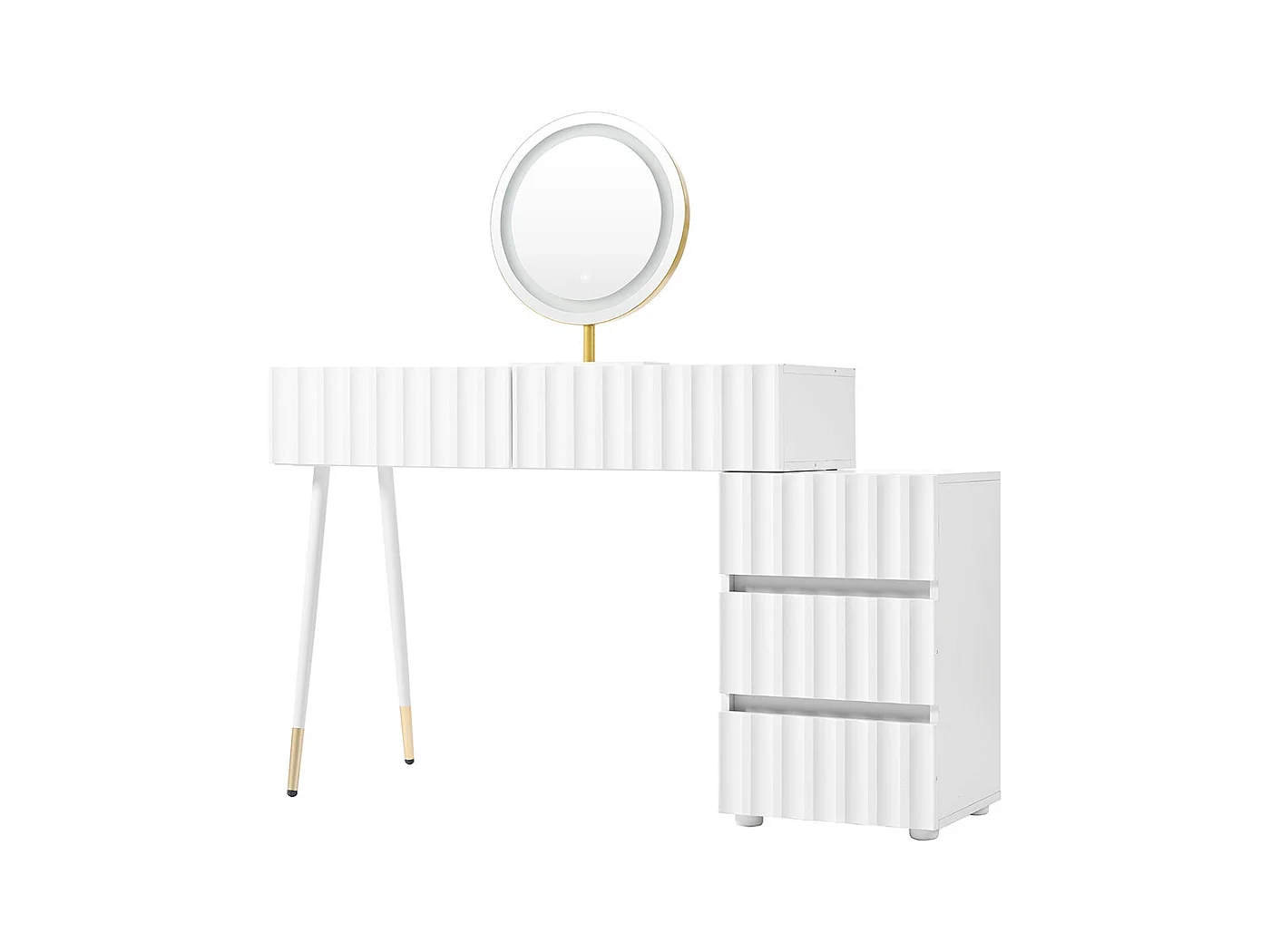 Coiffeuse blanc miroir LED éclairage 5 tiroirs sans tabouret