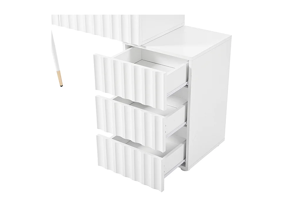 Coiffeuse blanc miroir LED éclairage 5 tiroirs sans tabouret