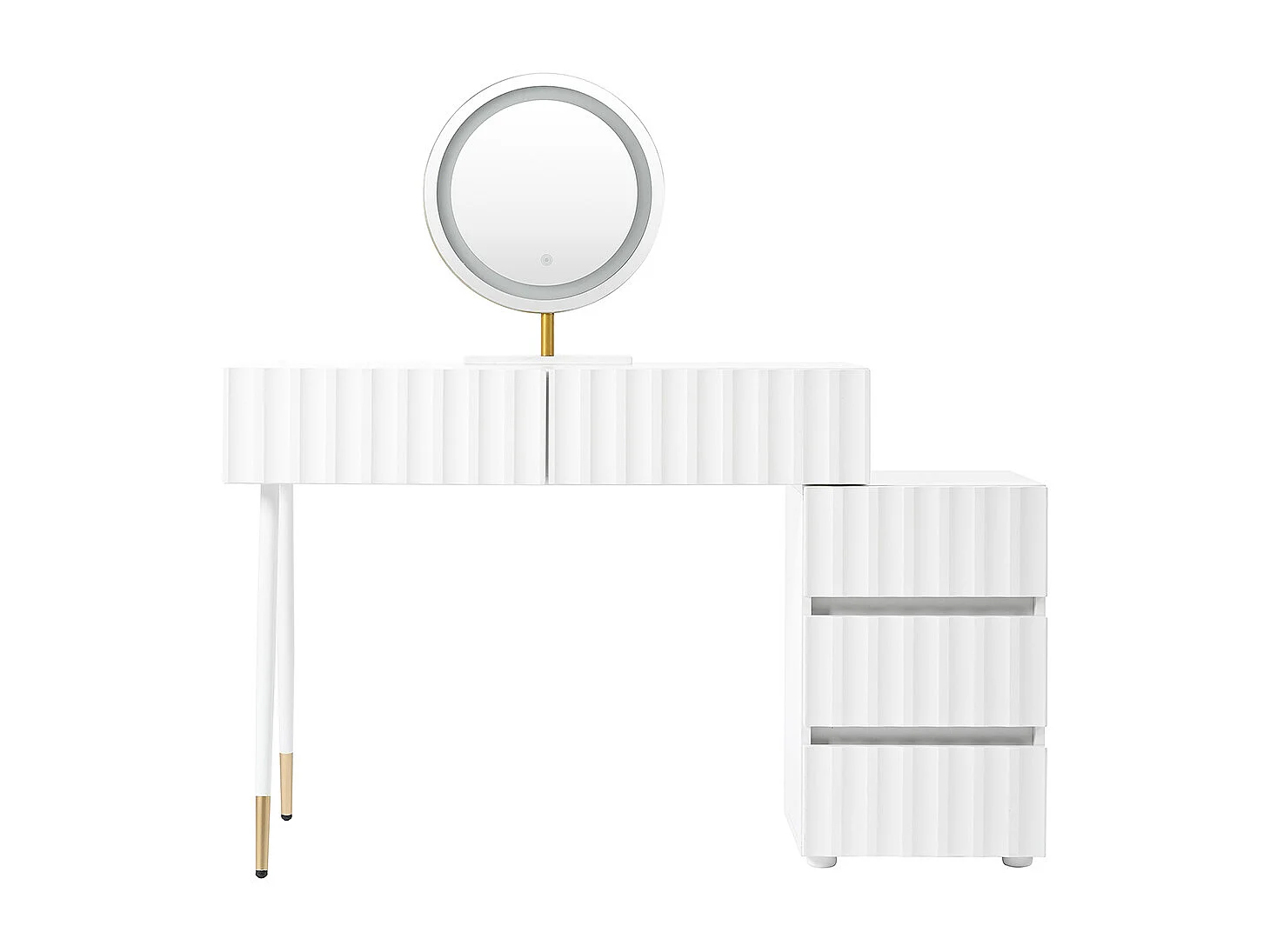 Coiffeuse blanc miroir LED éclairage 5 tiroirs sans tabouret