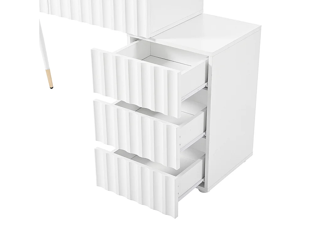 Coiffeuse blanc miroir LED éclairage 5 tiroirs sans tabouret