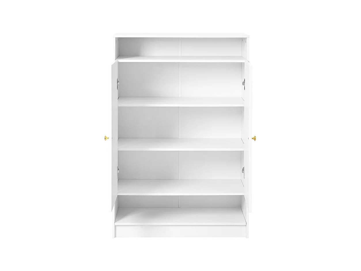 Meuble à chaussures 2 portes blanc étagères réglables poignées dorées