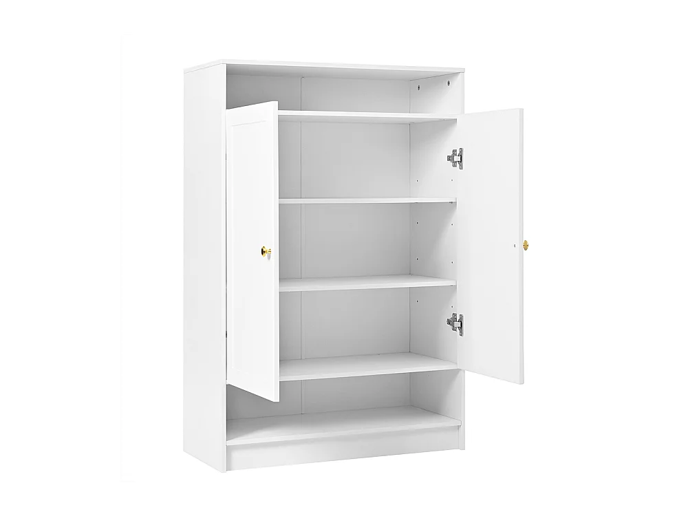 Meuble à chaussures 2 portes blanc étagères réglables poignées dorées