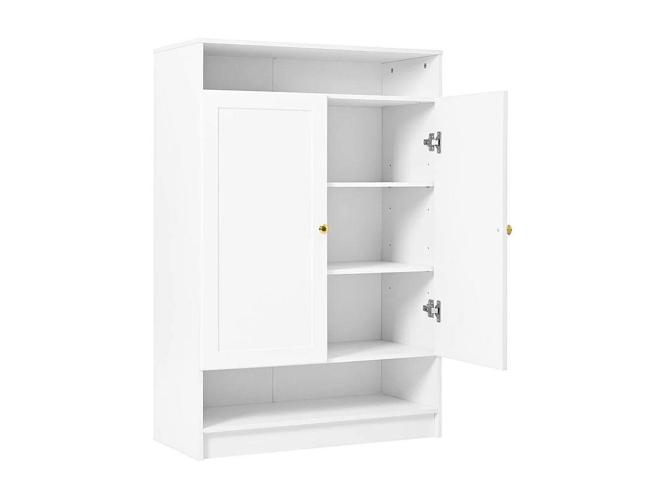 Meuble à chaussures 2 portes blanc étagères réglables poignées dorées