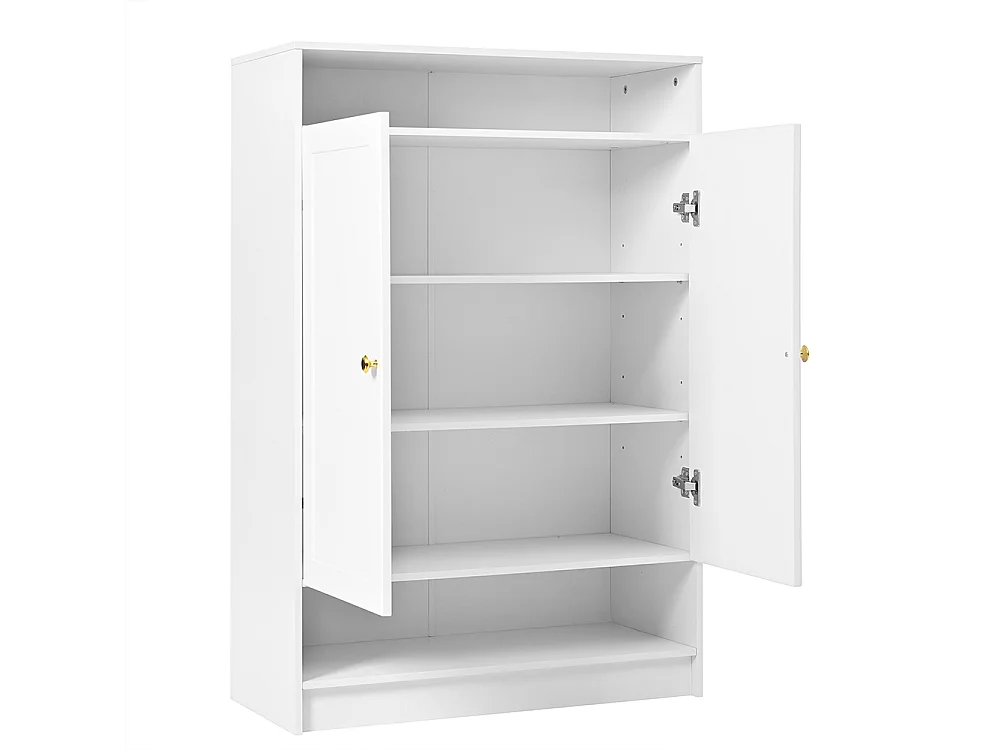 Meuble à chaussures 2 portes blanc étagères réglables poignées dorées