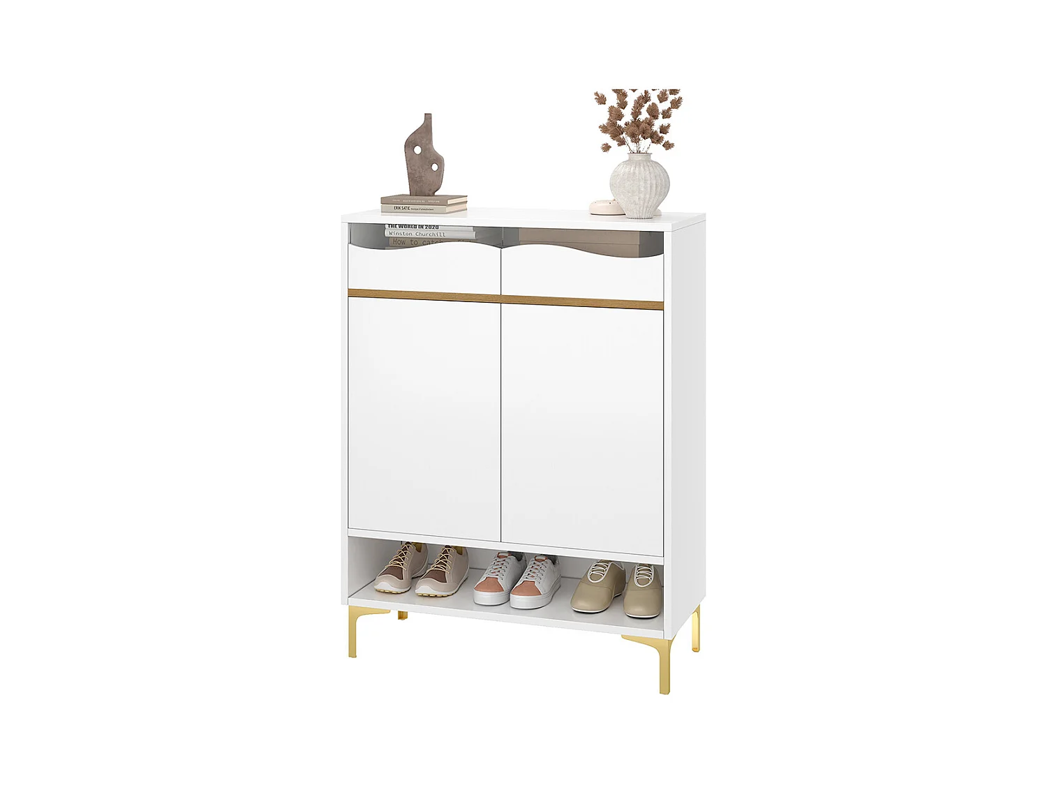 Meuble à chaussures blanc moderne avec LED 16 couleurs avec tiroirs et étagères pour le couloir le salon et l'entrée