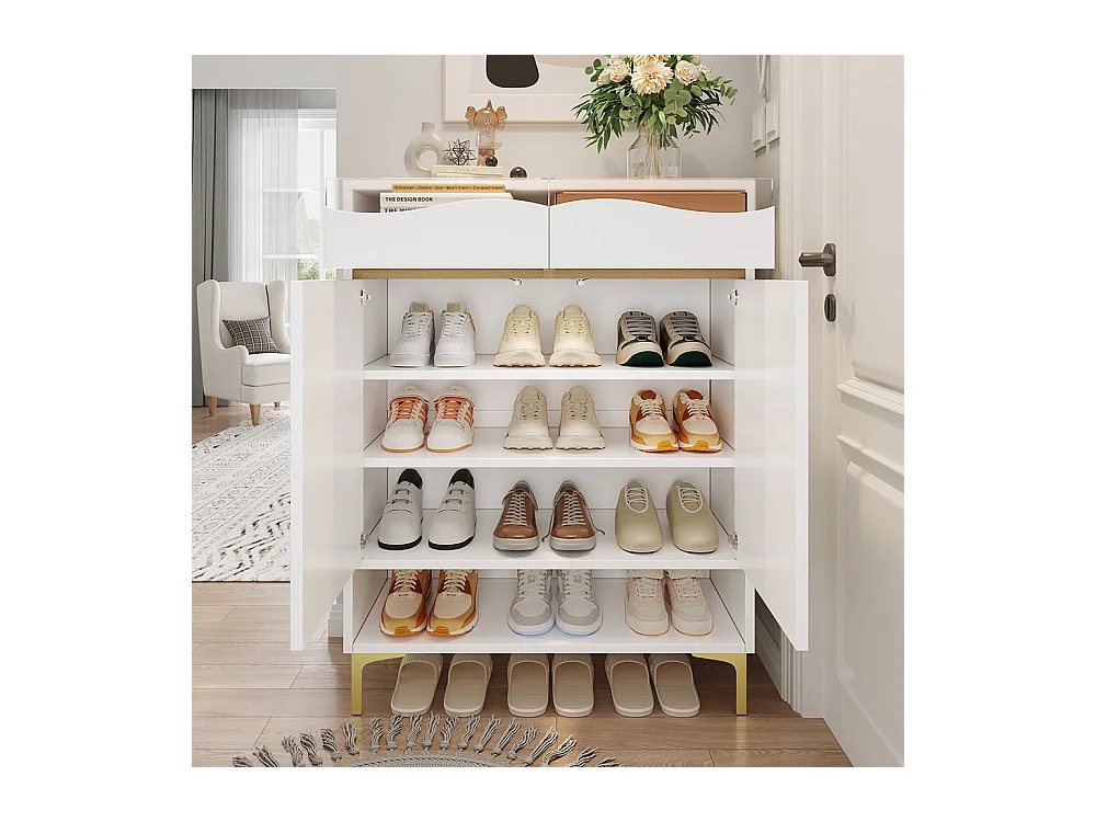 Meuble à chaussures blanc moderne avec LED 16 couleurs avec tiroirs et étagères pour le couloir le salon et l'entrée