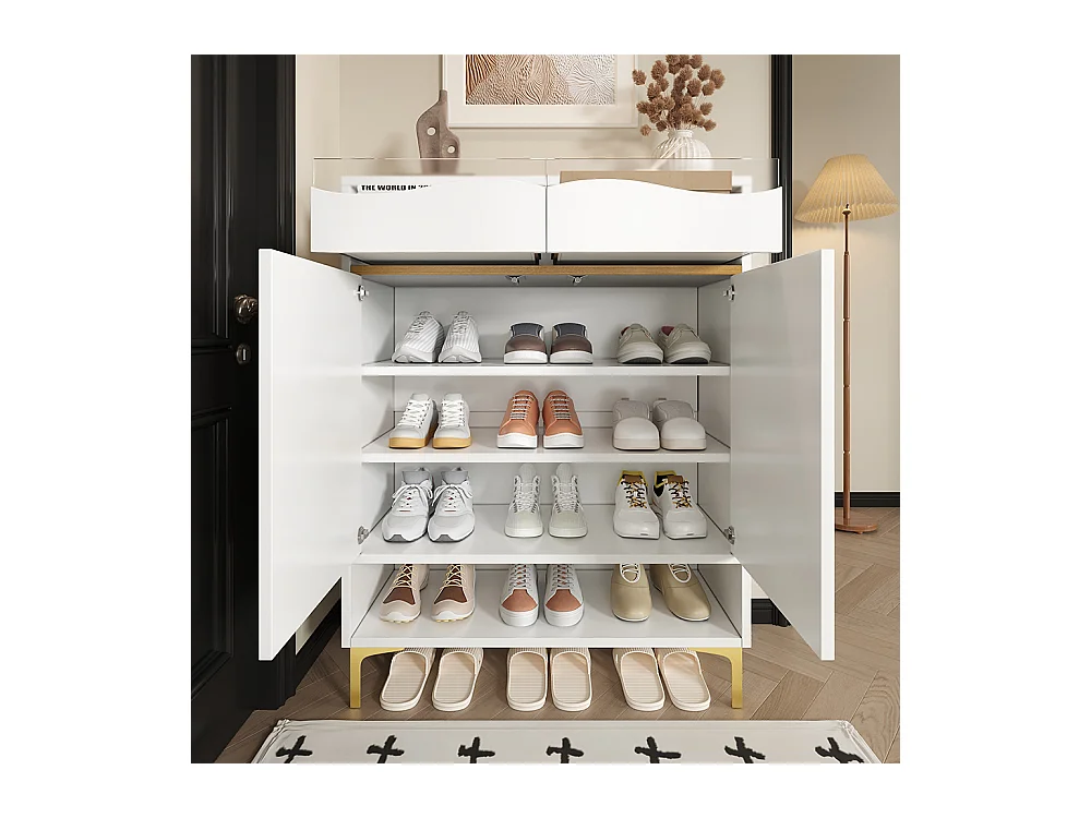 Meuble à chaussures blanc moderne avec LED 16 couleurs avec tiroirs et étagères pour le couloir le salon et l'entrée