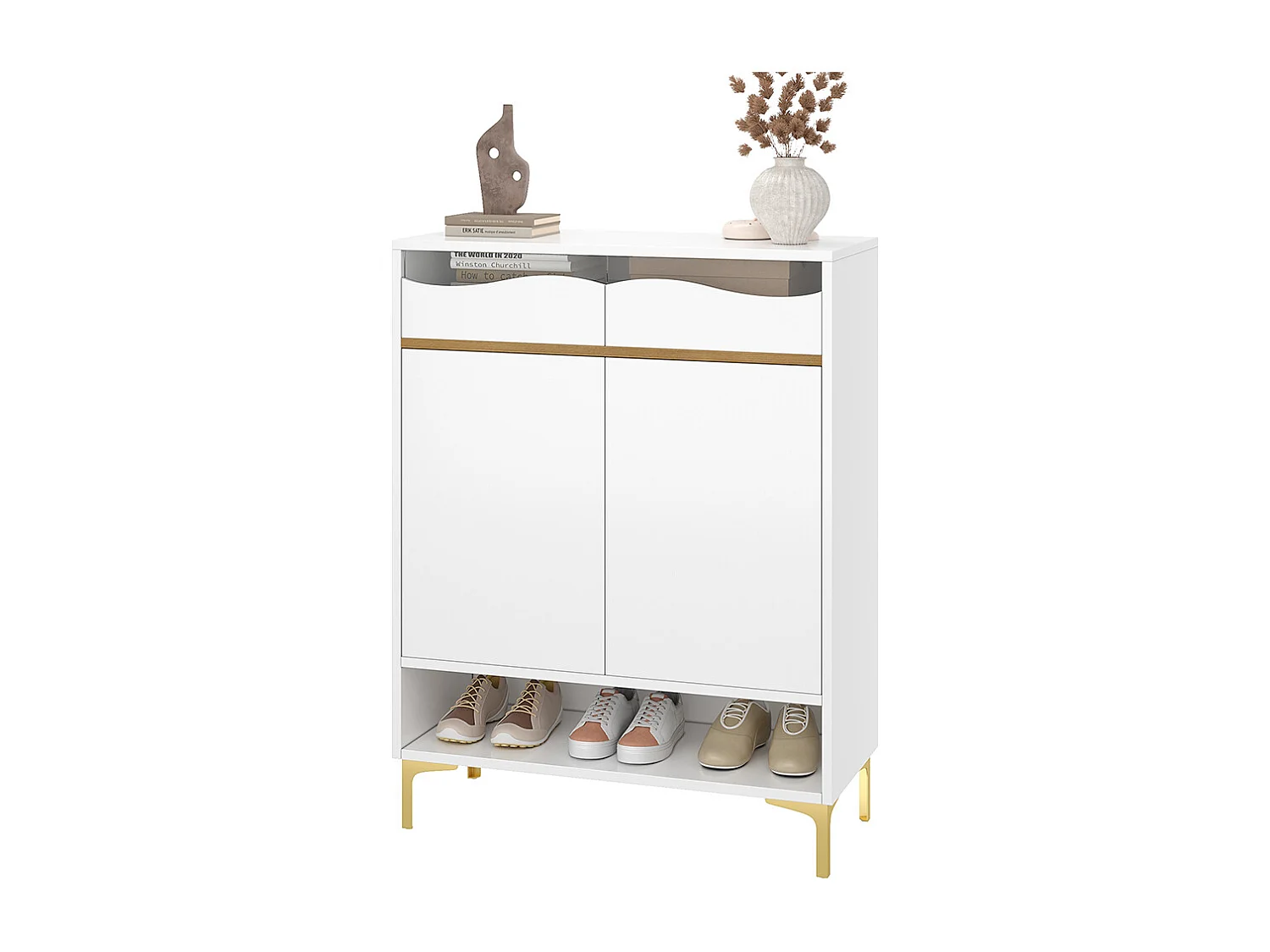 Meuble à chaussures blanc moderne avec LED 16 couleurs avec tiroirs et étagères pour le couloir le salon et l'entrée