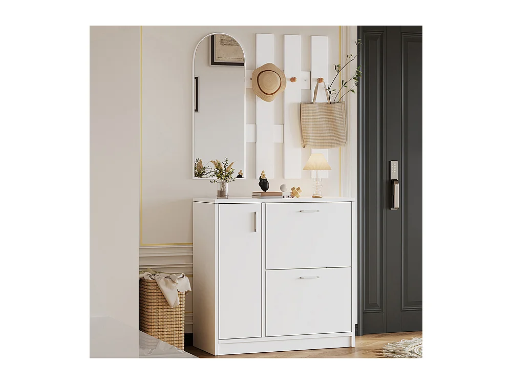 Schoenenkast wit klapdeuren spiegel haken schuifdeur gang