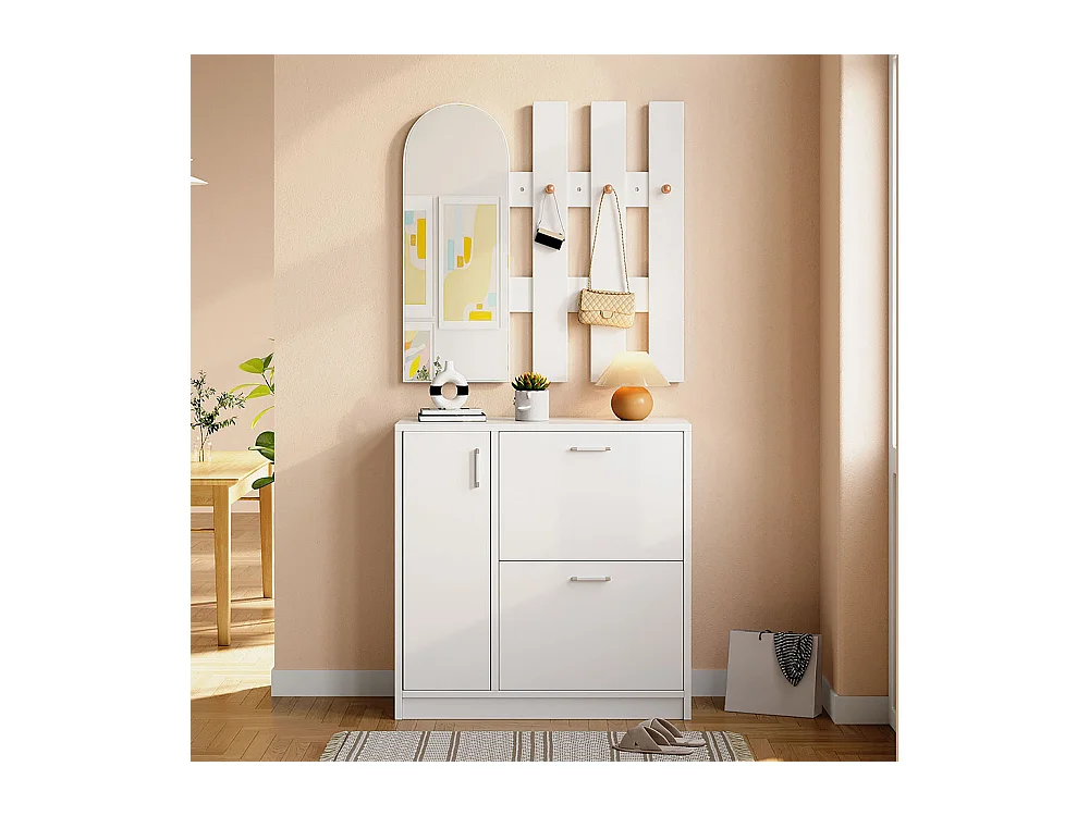 Schoenenkast wit klapdeuren spiegel haken schuifdeur gang