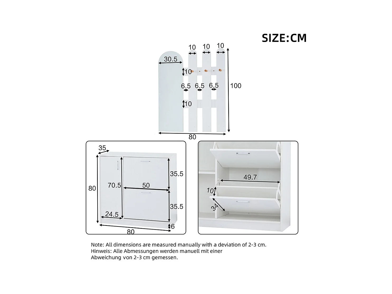 Schoenenkast wit klapdeuren spiegel haken schuifdeur gang