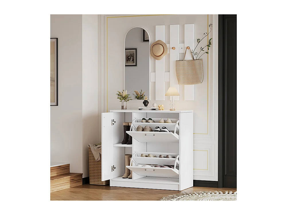 Schoenenkast wit klapdeuren spiegel haken schuifdeur gang