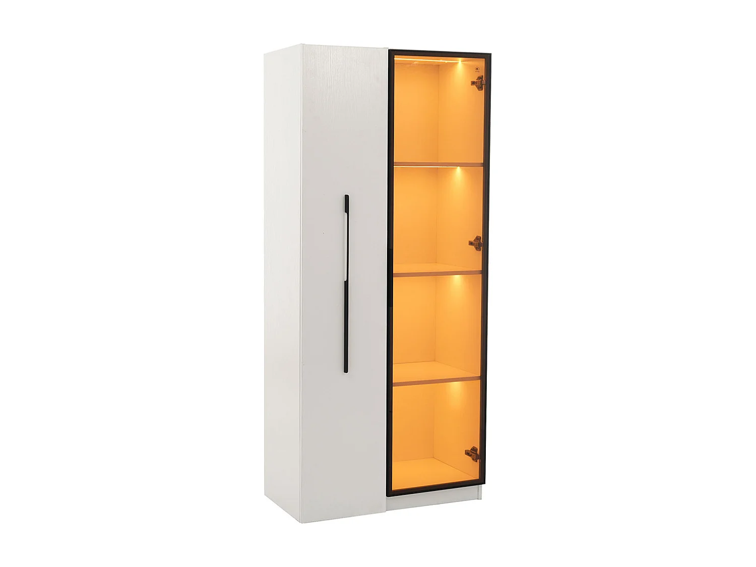 Vitrine multifonction bibliothèque portes verre trempé aluminium 1 porte 1 tiroir roulettes LED salle manger