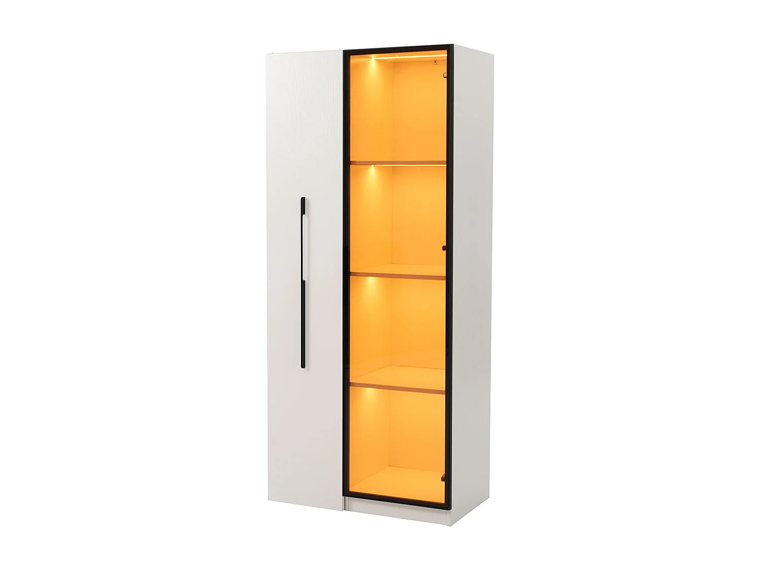 Vitrine multifonction bibliothèque portes verre trempé aluminium 1 porte 1 tiroir roulettes LED salle manger