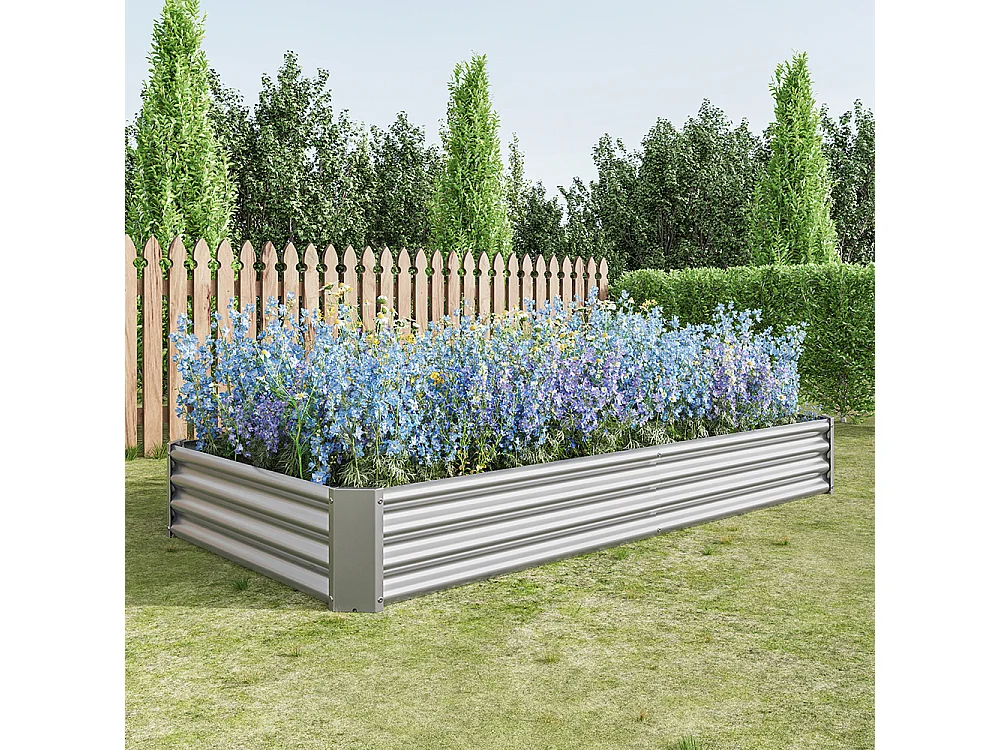 Plate bande surélevée métal plates bandes en tôle acier robuste conception stable protection antirouille longue durée kit sans fond argent 8x3x1ft