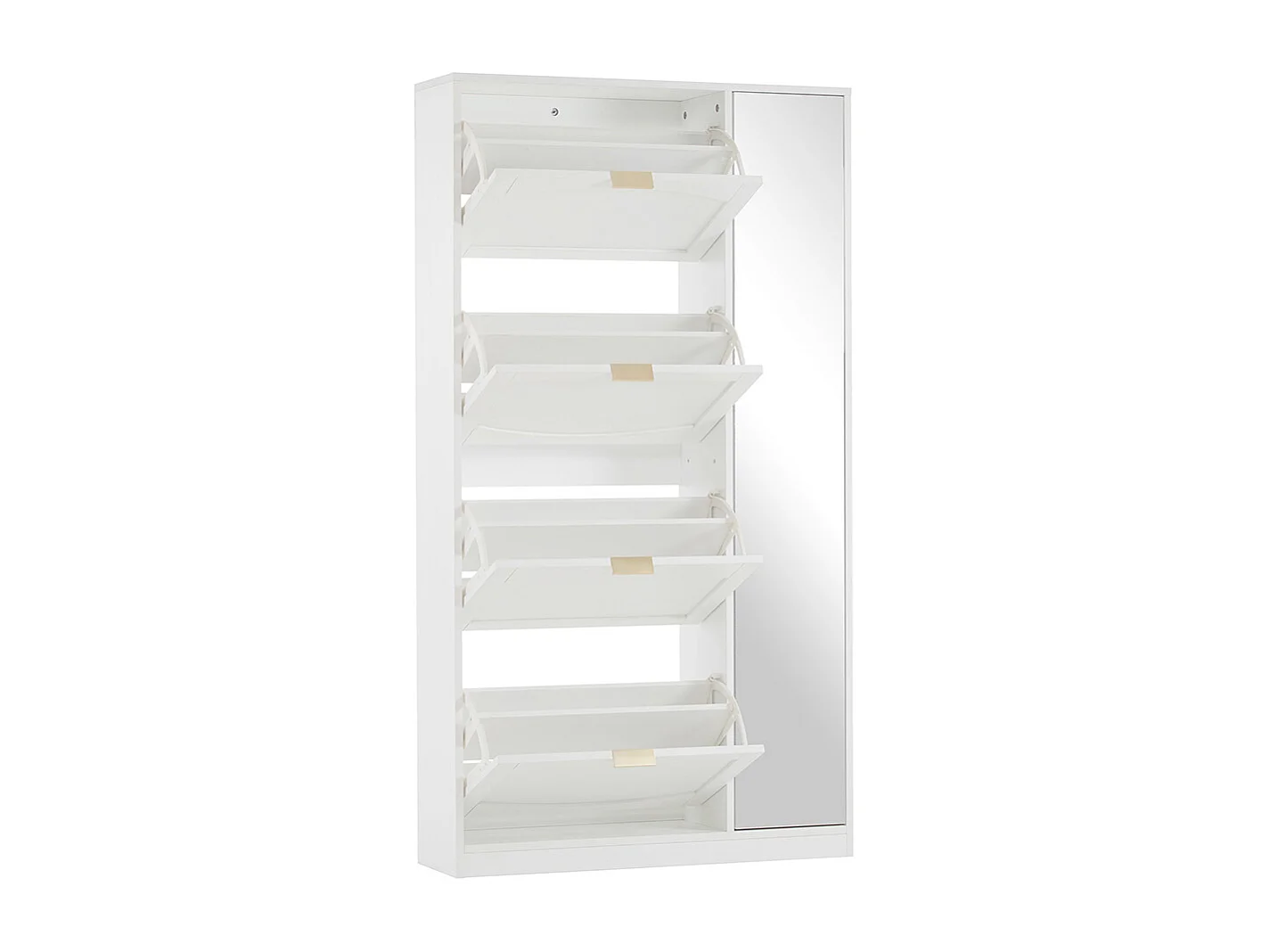 Meuble à chaussures blanc miroir 4 compartiments rabats étagère réglable couloir