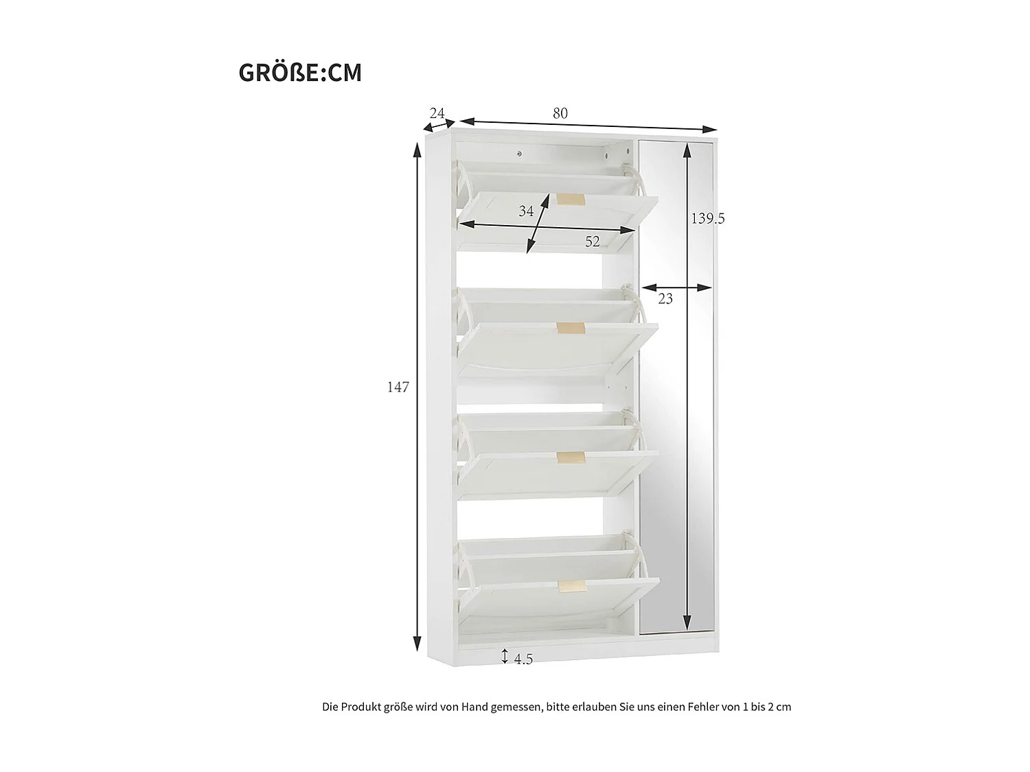 Meuble à chaussures blanc miroir 4 compartiments rabats étagère réglable couloir