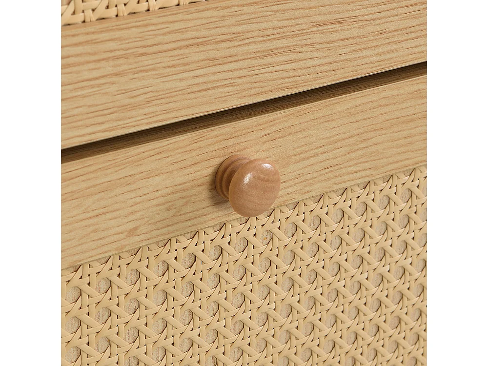 Meuble à chaussures 3 portes 1 tiroir naturel rotan pieds bois massif entrées étroites