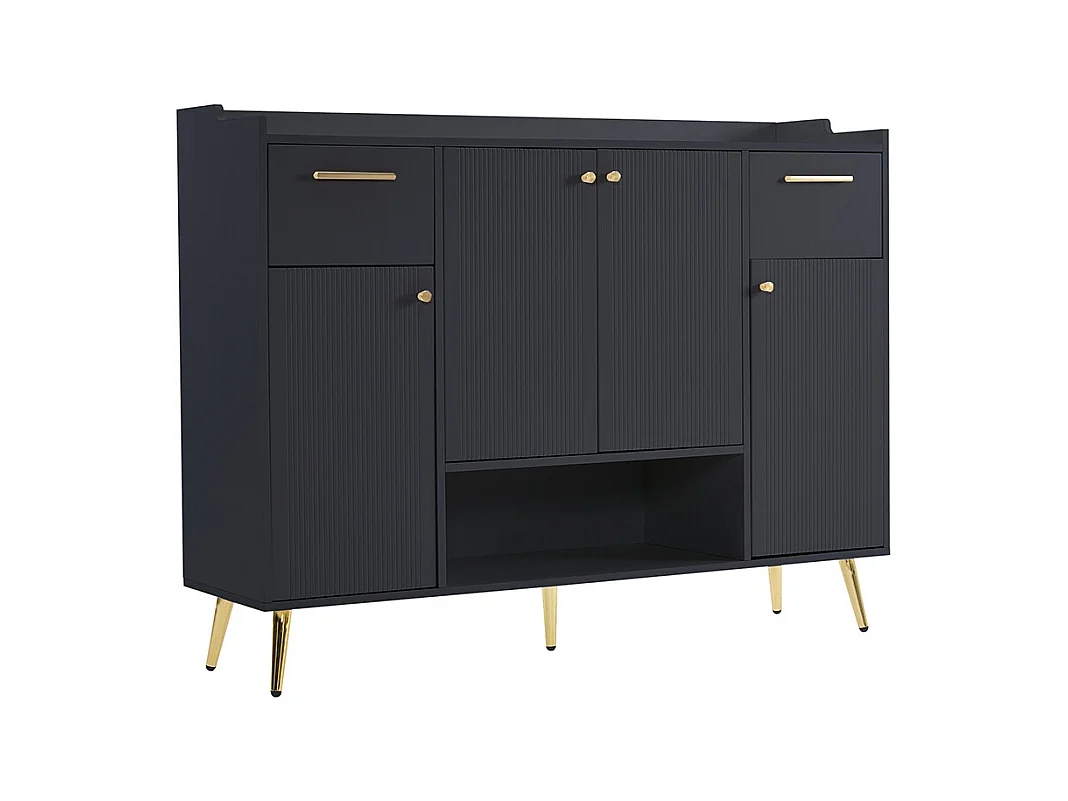 Meuble à chaussures noir 2 tiroirs 4 portes étagère pieds métal