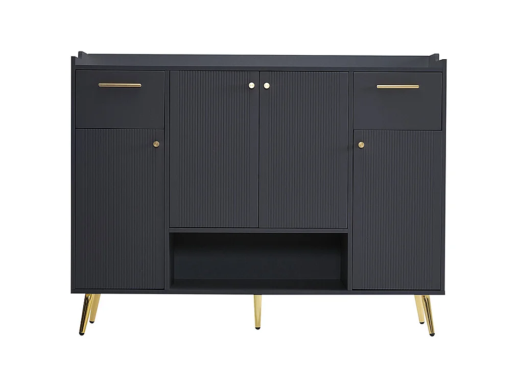 Meuble à chaussures noir 2 tiroirs 4 portes étagère pieds métal