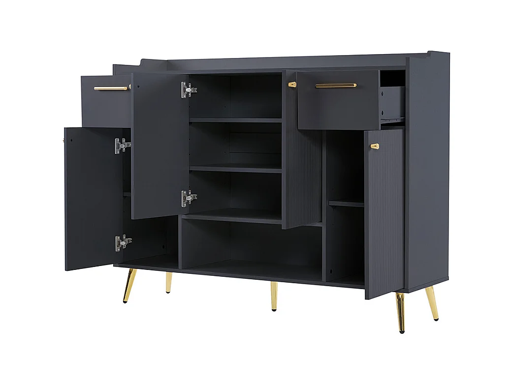 Meuble à chaussures noir 2 tiroirs 4 portes étagère pieds métal