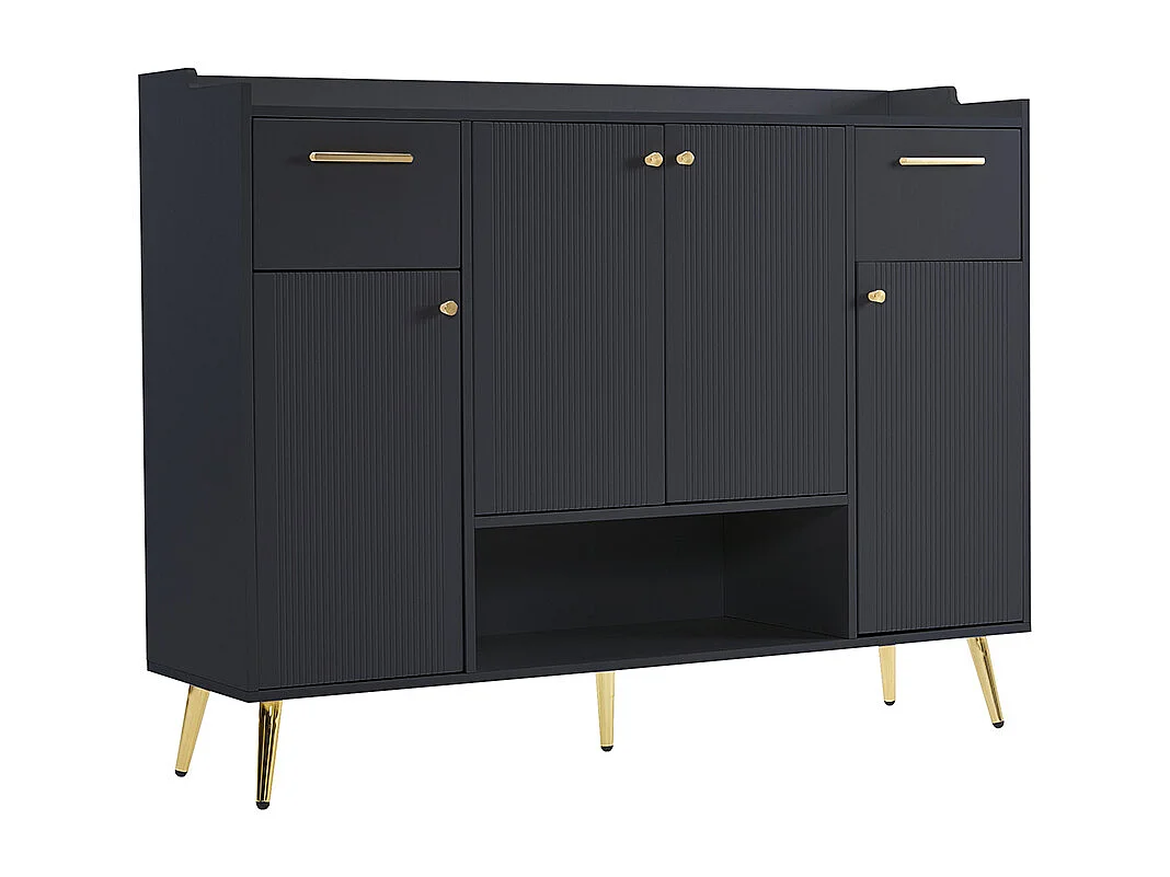 Meuble à chaussures noir 2 tiroirs 4 portes étagère pieds métal