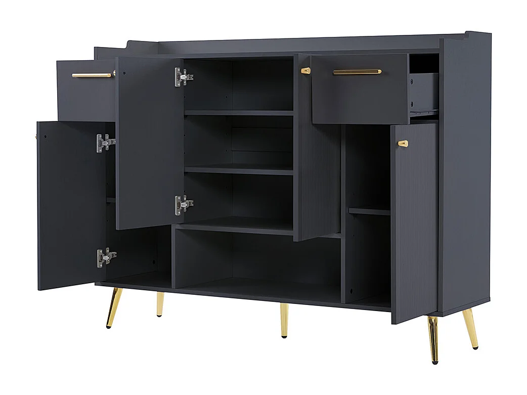 Meuble à chaussures noir 2 tiroirs 4 portes étagère pieds métal