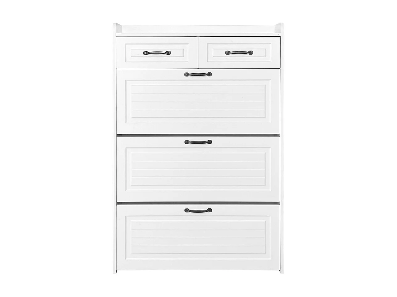 Meuble à chaussures blanc trois volets deux tiroirs bois entrées salons