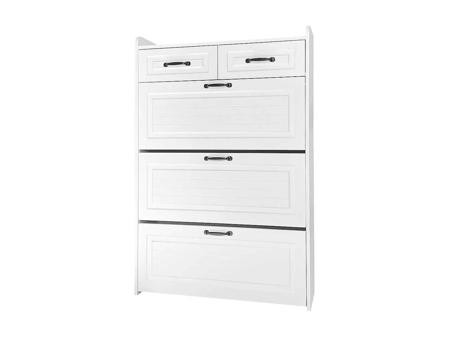 Meuble à chaussures blanc trois volets deux tiroirs bois entrées salons