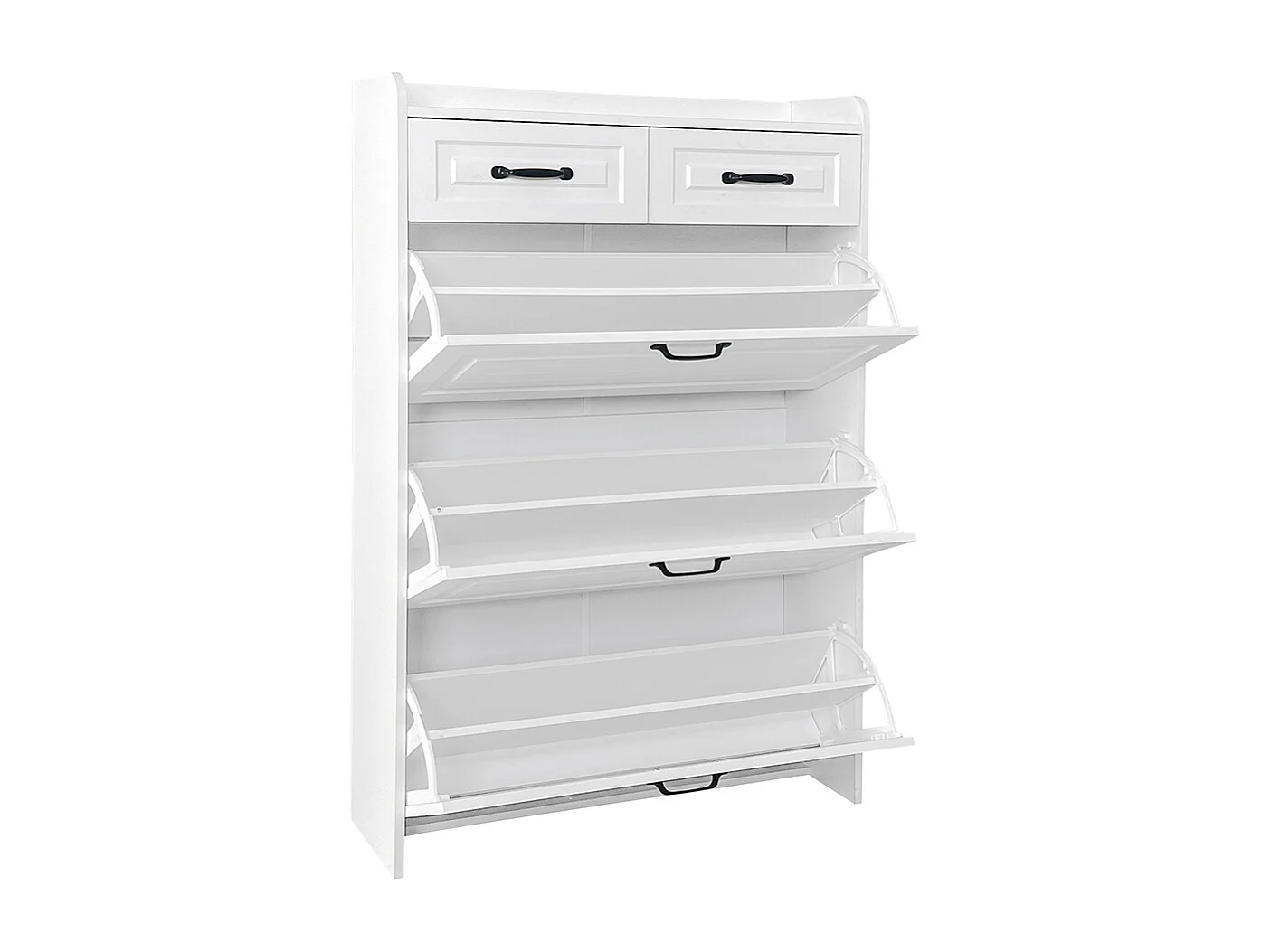 Meuble à chaussures blanc trois volets deux tiroirs bois entrées salons